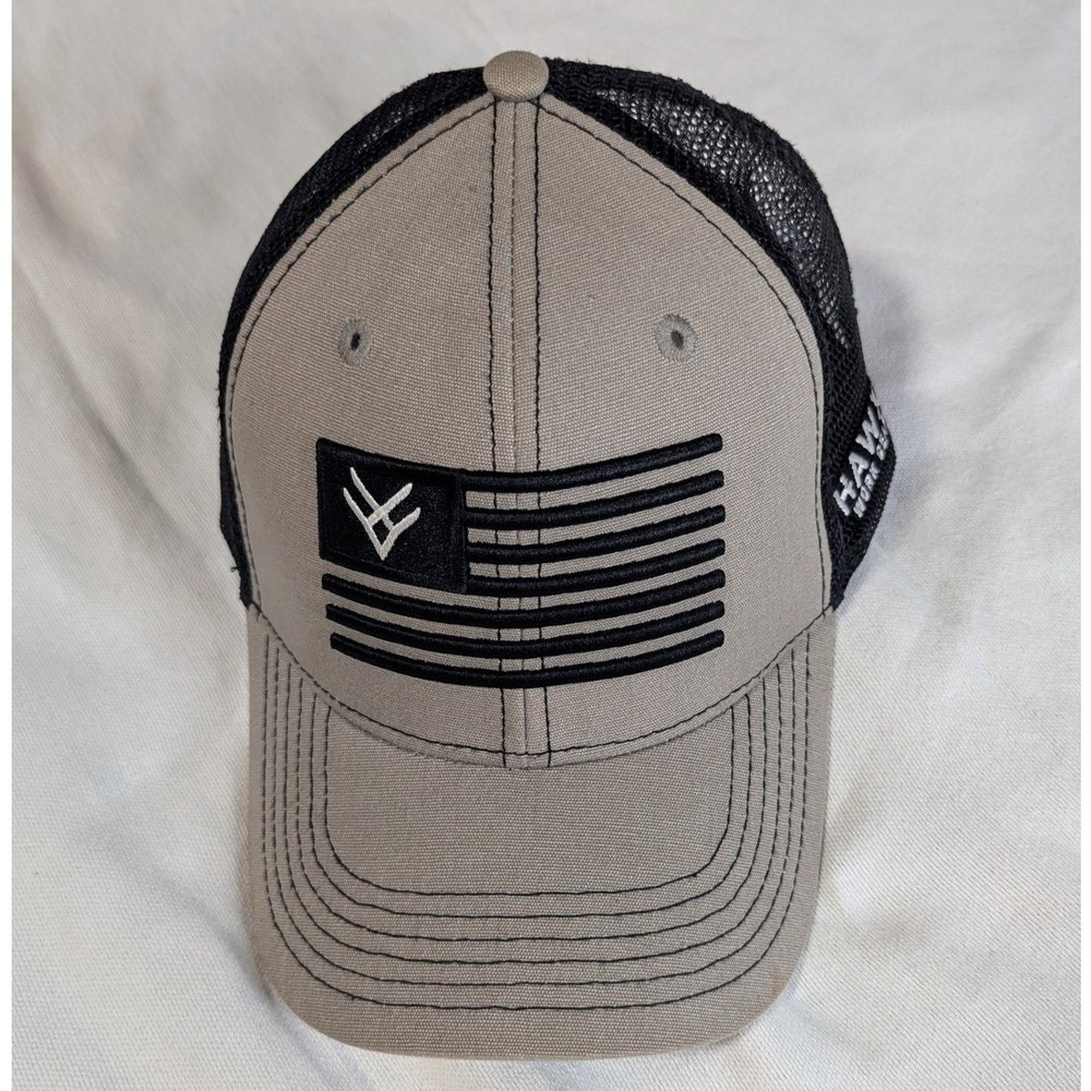 Hawx Work Gear Trucker Hat Snapback Mens OSFM Tan Black Mesh American Flag Cap